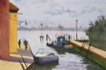 cityscape, landscape, seascape, venice, lagoon, burano, italy, europe, boat, canal, oberst, original watercolor painting